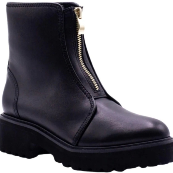 ALL BLACK classic zip bootie in black leather w/ Gold zipper size 6/36- NWOT - Picture 2 of 14